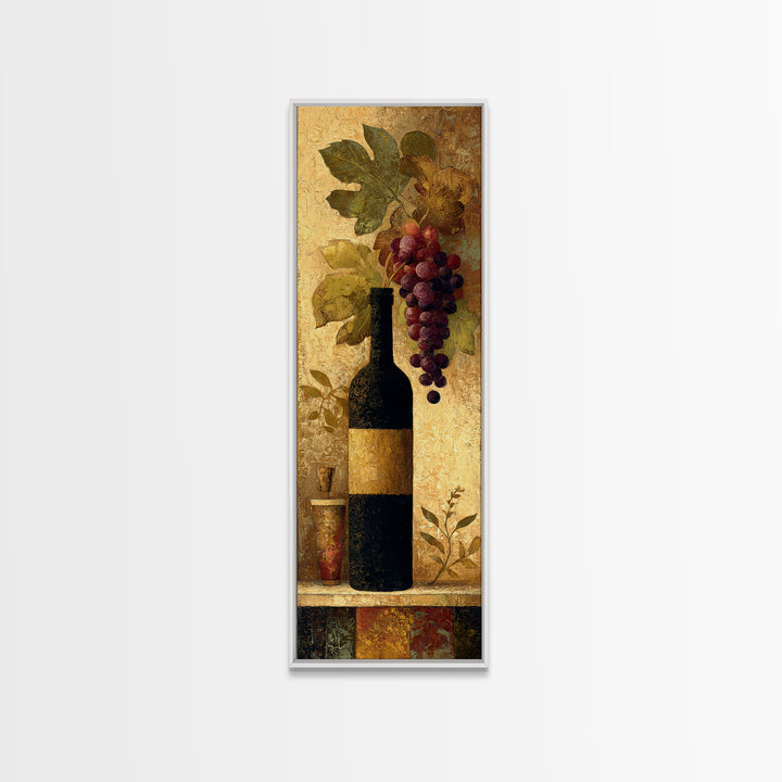 Black and Gold Wine Bottle Silhouette Canvas Print, Winery Art, Bar Art, Winery Decor, Fine Art, Vineyard, Textured Painting, WIN-1x3-100