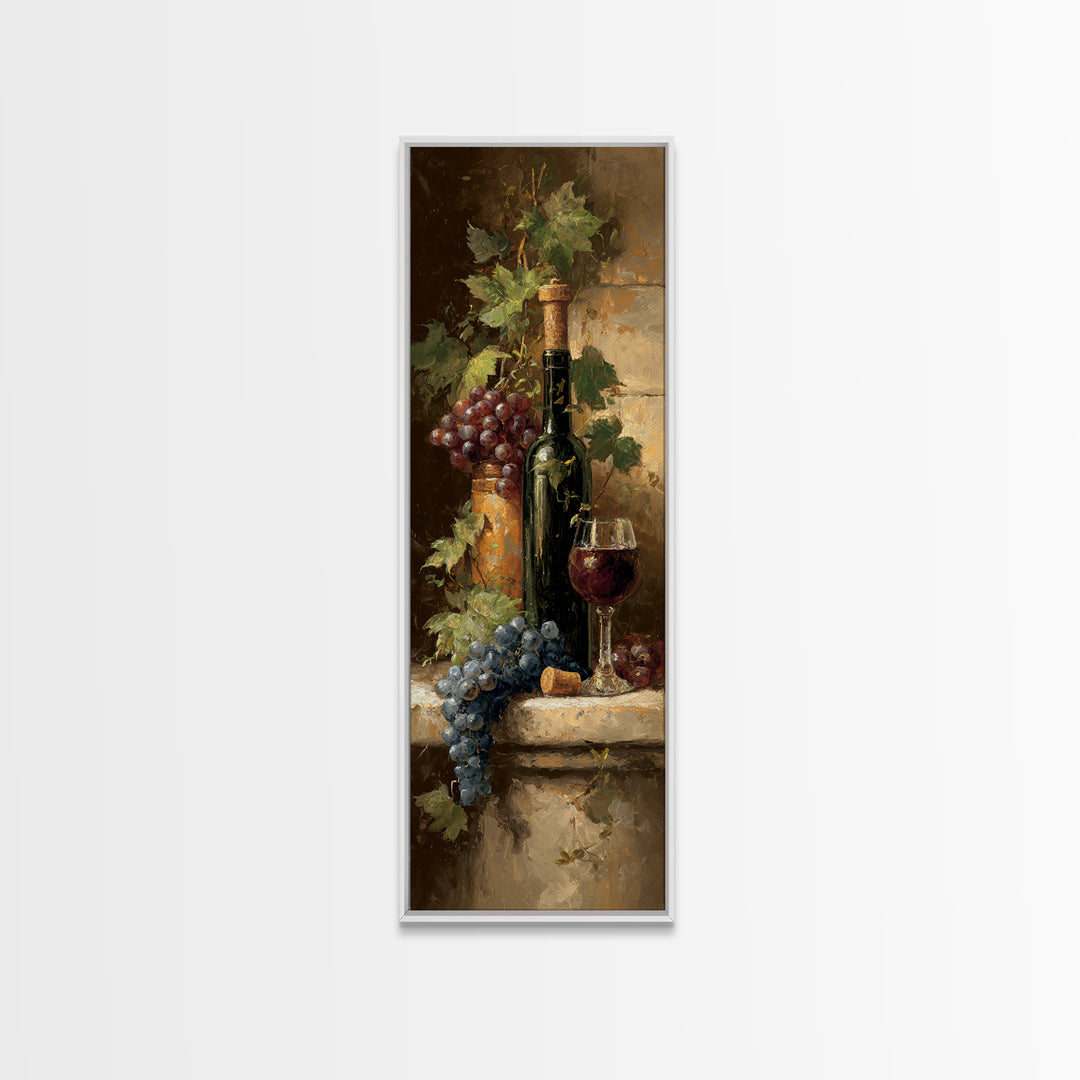Olive Branch and Wine Glass Mediterranean Still Canvas Print, Winery Art, Wall Art, Winery Decor, Watercolor Art, Vineyard, WIN-1x3-12