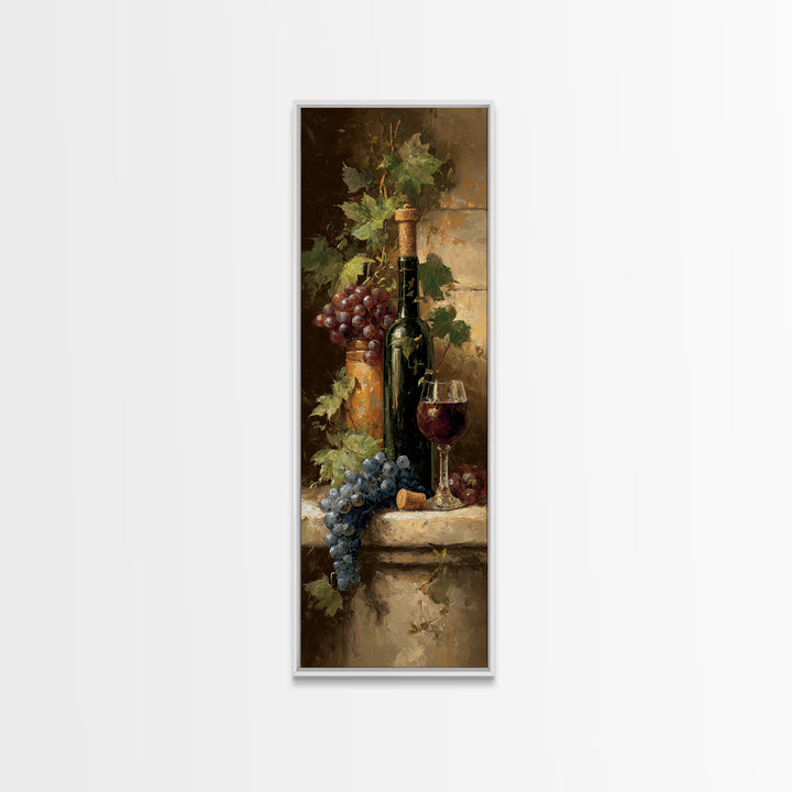 Olive Branch and Wine Glass Mediterranean Still Canvas Print, Winery Art, Wall Art, Winery Decor, Watercolor Art, Vineyard, WIN-1x3-12