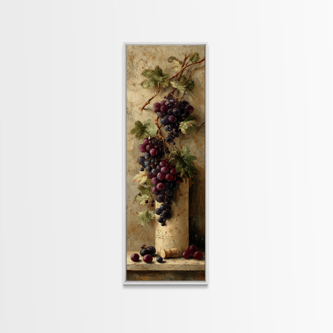 Grapevine Branch with Purple Grapes and Leaves Canvas Print, Winery Art, Minimalist Decor, Winery Decor, Oil Painting, Vineyard, WIN-1x3-13