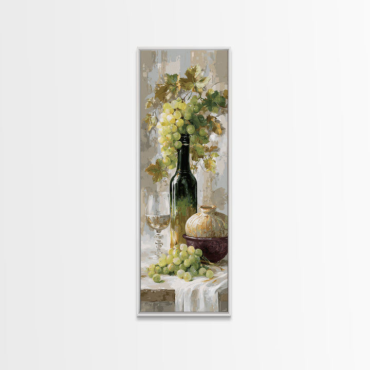 Champagne Grapes and White Linen Still Life Canvas Print, Winery Art, Art, Winery Decor, Fine Art, Vineyard, Farmhouse Decor, WIN-1x3-17