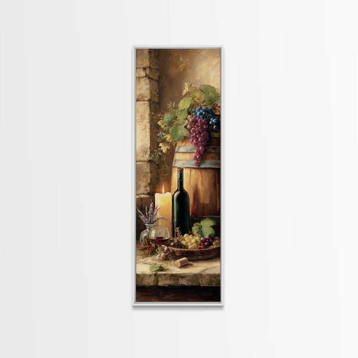 Wine Barrel with Lavender and Sunlight Canvas Print, Winery Art, Neutral Decor, Winery Decor, Fine Art, Vineyard, Home Decor, WIN-1x3-18