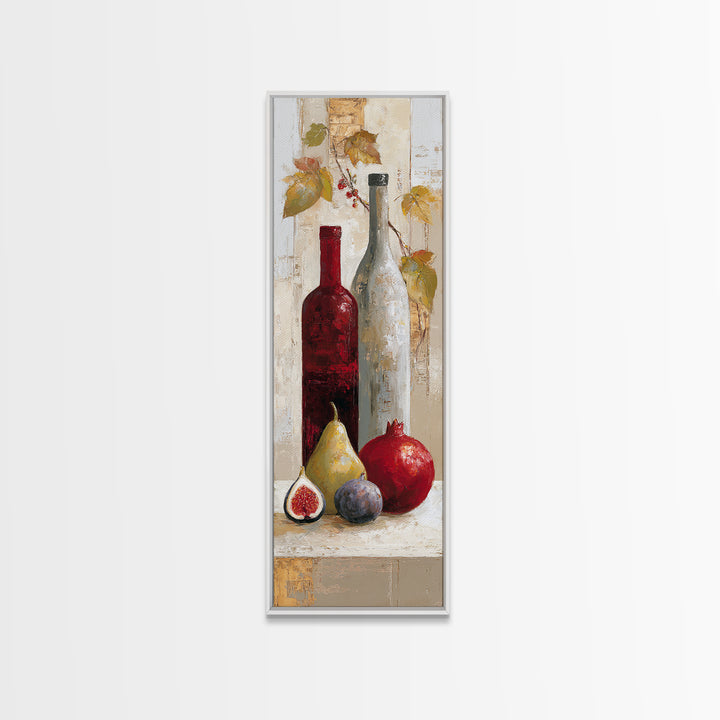 Pomegranate Figs and Red Wine Composition Framed Canvas Print, Winery Art, Textured Painting, Winery Decor, Fine Art, Vineyard, WIN-1x3-29