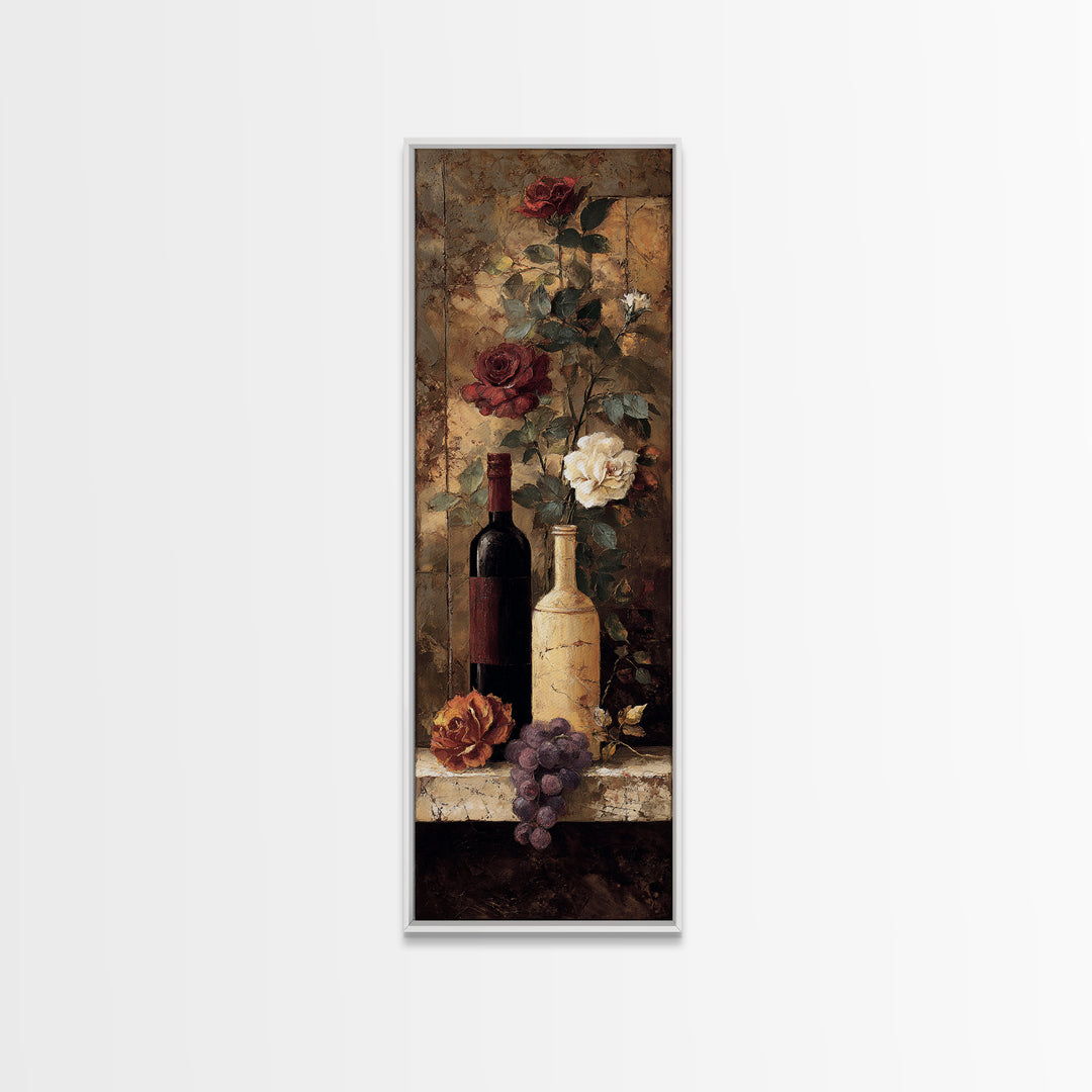 Vineyard Gate with Climbing Roses Framed Canvas Print, Winery Art, Oil Painting, Winery Decor, Watercolor Art, Vineyard, WIN-1x3-3