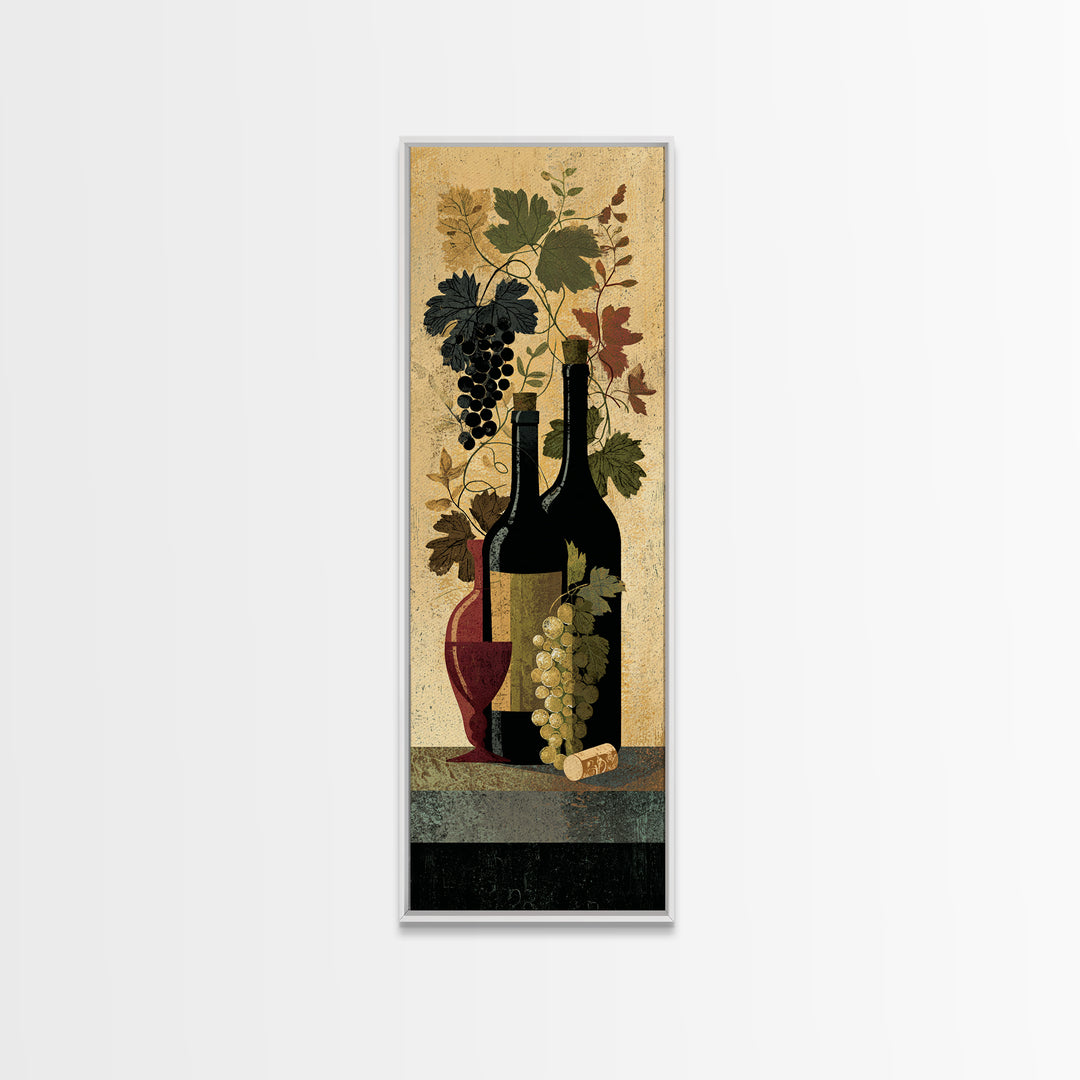 Black and Gold Wine Bottle Silhouette Framed Canvas Print, Winery Art, Minimalist Decor, Winery Decor, Fine Art, Vineyard, WIN-1x3-4