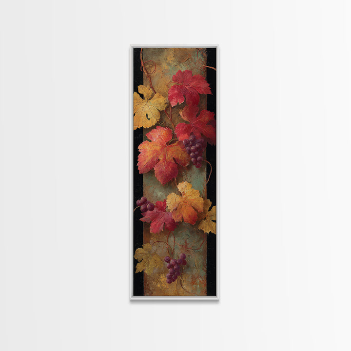 Vine Leaves Turning Autumn Red and Gold Framed Canvas Print, Winery Art, Watercolor Painting, Winery Decor, Fine Art, Vineyard, WIN-1x3-47