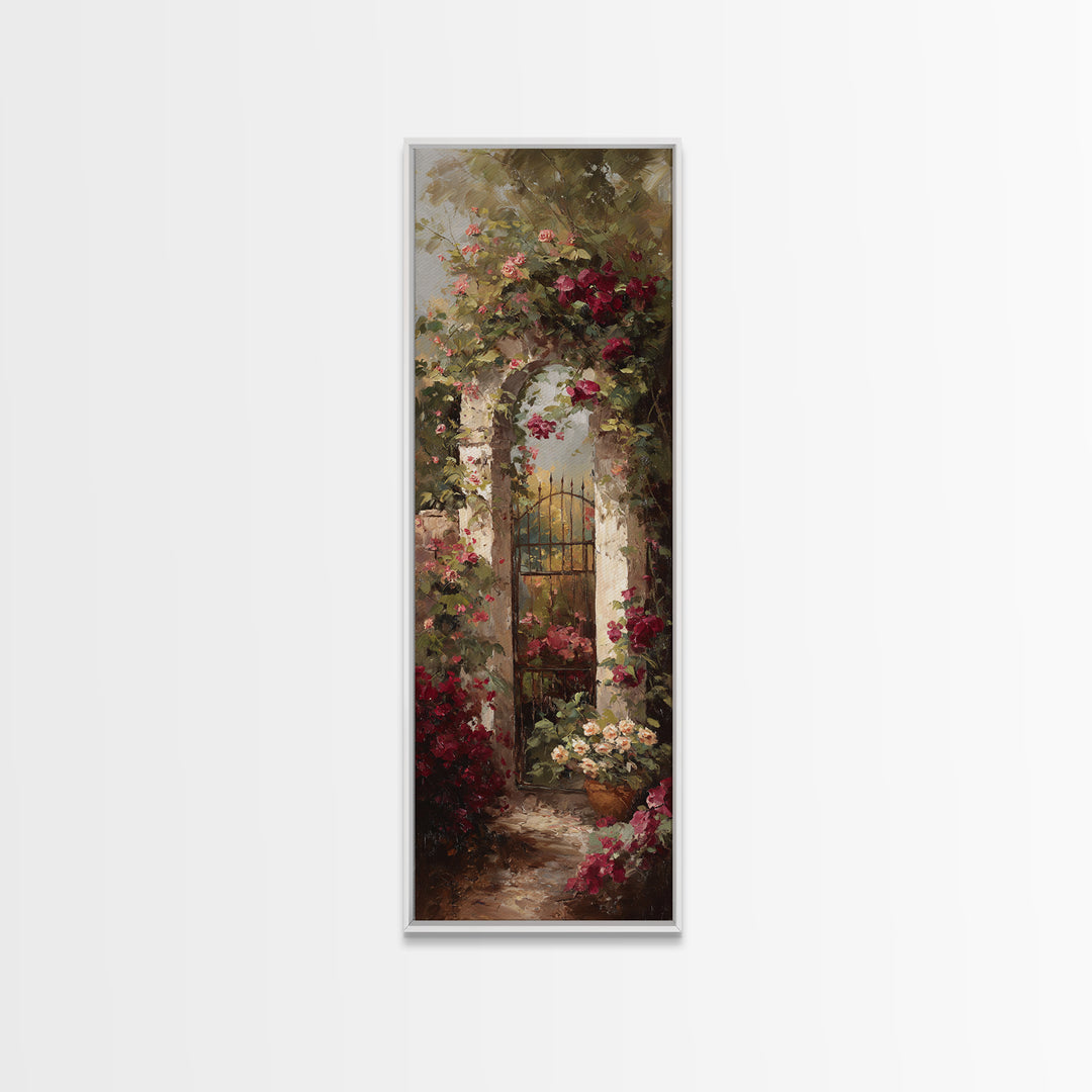 Vineyard Gate with Climbing Roses Canvas Print, Winery Art, Landscape Art, Winery Decor, Abstract Art, Vineyard, Room Decor, WIN-1x3-51