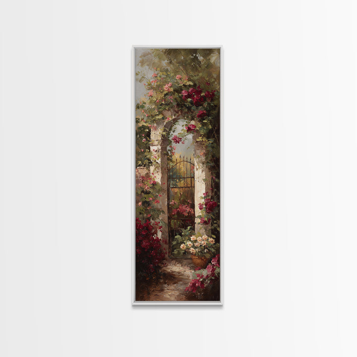 Vineyard Gate with Climbing Roses Canvas Print, Winery Art, Landscape Art, Winery Decor, Abstract Art, Vineyard, Room Decor, WIN-1x3-51