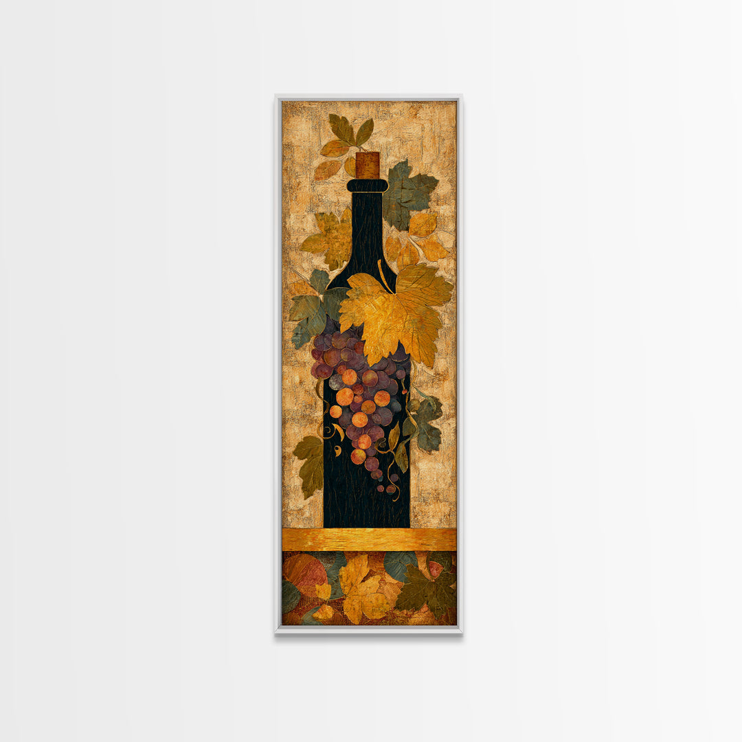 Black and Gold Wine Bottle Silhouette Framed Canvas Print, Winery Art, Wall Hanging, Winery Decor, Fine Art, Vineyard, WIN-1x3-52