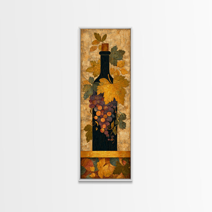 Black and Gold Wine Bottle Silhouette Framed Canvas Print, Winery Art, Wall Hanging, Winery Decor, Fine Art, Vineyard, WIN-1x3-52