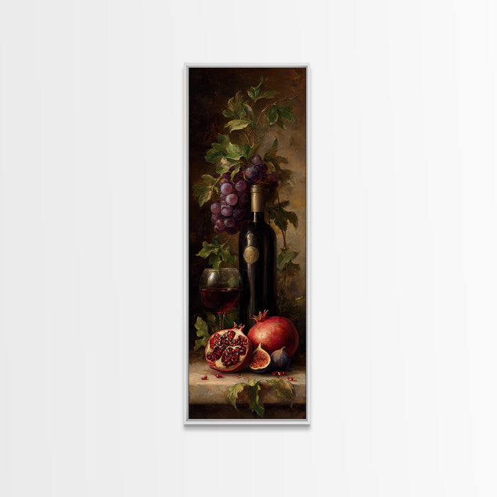 Pomegranate Figs and Red Wine Composition Framed Canvas Print, Winery Art, Textured Painting, Winery Decor, Fine Art, Vineyard, WIN-1x3-53