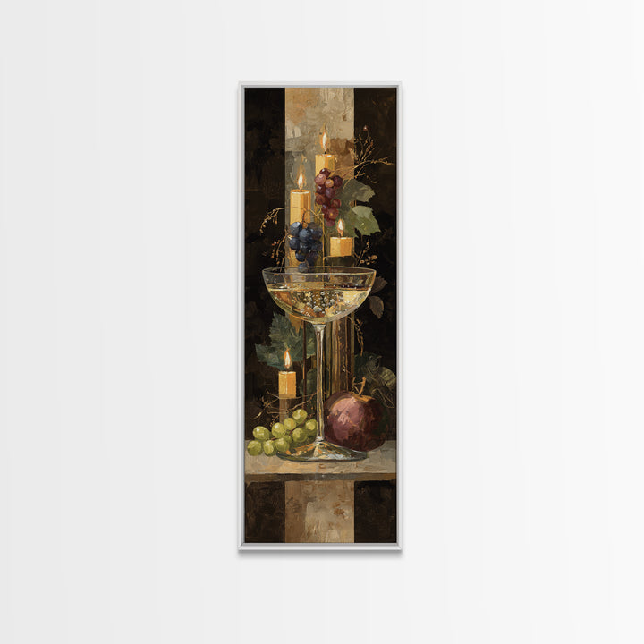Champagne Coupe with Bubbles and Light Canvas Print, Winery Art, Kitchen Wall Decor, Winery Decor, Oil Painting, Vineyard, WIN-1x3-55