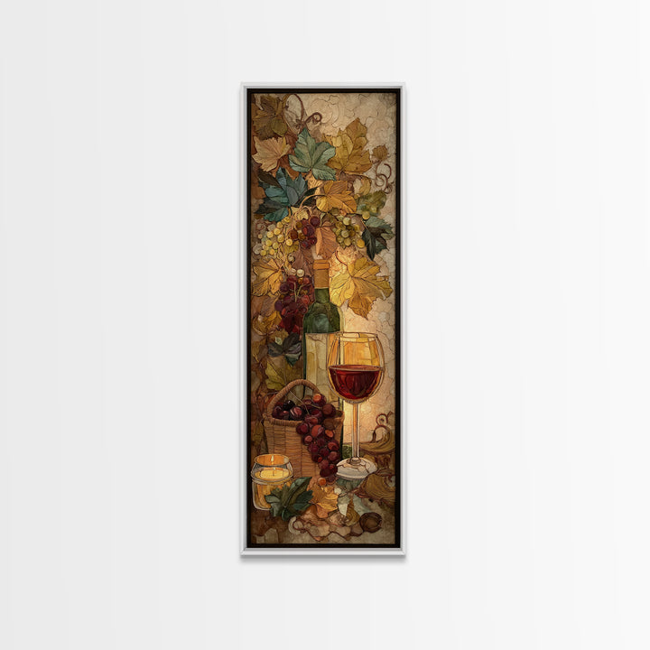 Wine Harvest Basket Framed Canvas Print, Winery Art, Cocktail Wall Art, Winery Decor, Watercolor Art, Vineyard, WIN-1x3-58