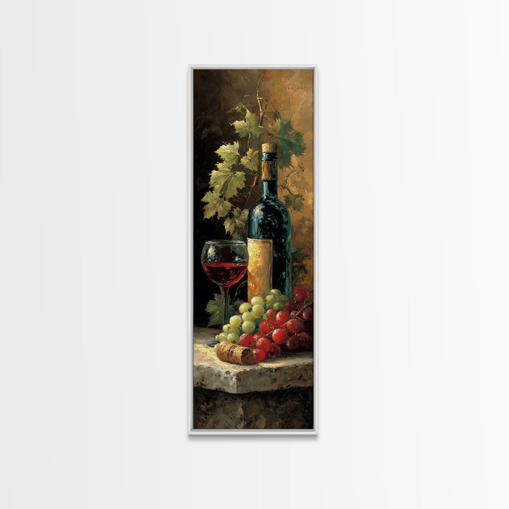 Olive Branch and Wine Glass Mediterranean Still Canvas Print, Winery Art, Kitchen Decor, Winery Decor, Fine Art, Vineyard, WIN-1x3-60