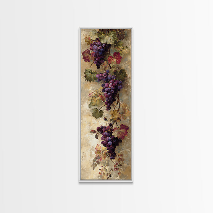 Grapevine Branch with Purple Grapes and Leaves Framed Canvas Print, Winery Art, Winery Decor, Watercolor Art, Vineyard, WIN-1x3-61