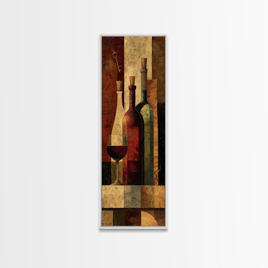 Old Cellar Key and Wine Label Shapes Canvas Print, Winery Art, Retro Wall Art, Winery Decor, Abstract Art, Vineyard, WIN-1x3-72