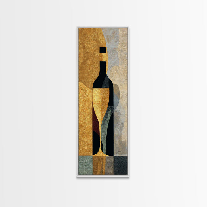 Black and Gold Wine Bottle Silhouette Framed Canvas Print, Winery Art, Kitchen Wall Decor, Winery Decor, Oil Painting, Vineyard, WIN-1x3-76