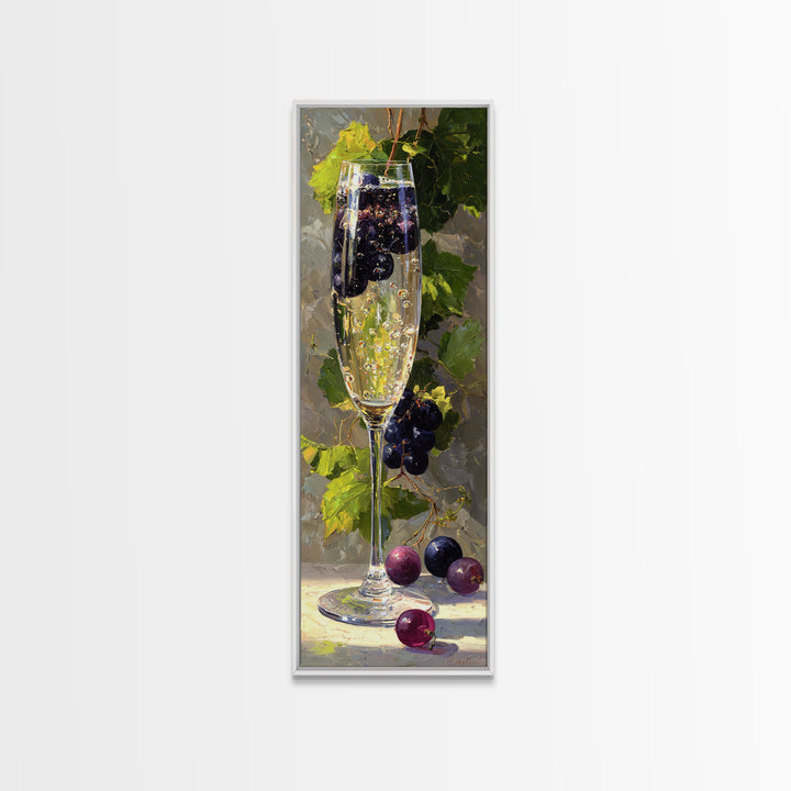 Champagne Coupe with Bubbles and Light Framed Canvas Print, Winery Art, Bar Art, Winery Decor, Fine Art, Vineyard, WIN-1x3-79