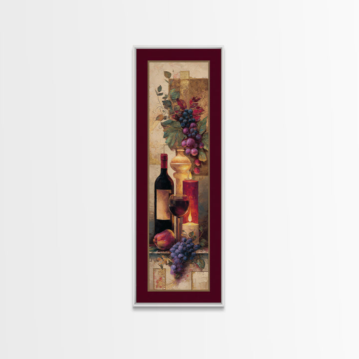 Burgundy Abstract with Gold Accents Framed Canvas Print, Winery Art, Living Room Art, Winery Decor, Abstract Art, Vineyard, WIN-1x3-83