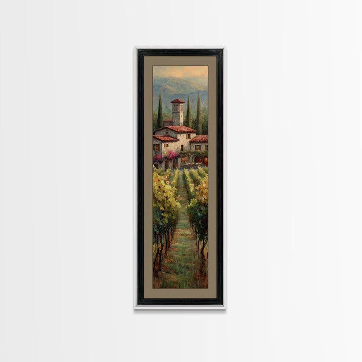 Tuscan Vineyard at Golden Hour Framed Canvas Print, Winery Art, Statement Artwork, Winery Decor, Fine Art, Vineyard, Painting, WIN-1x3-87