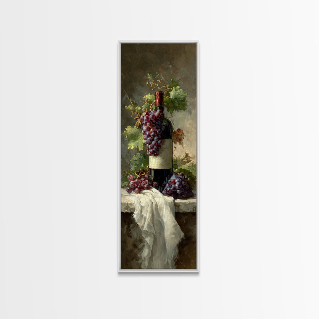Champagne Grapes and White Linen Still Life Canvas Print, Winery Art, Living Room Art, Winery Decor, Abstract Art, Vineyard, WIN-1x3-89