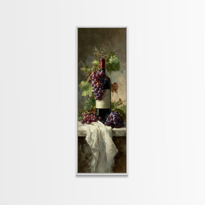 Champagne Grapes and White Linen Still Life Canvas Print, Winery Art, Living Room Art, Winery Decor, Abstract Art, Vineyard, WIN-1x3-89