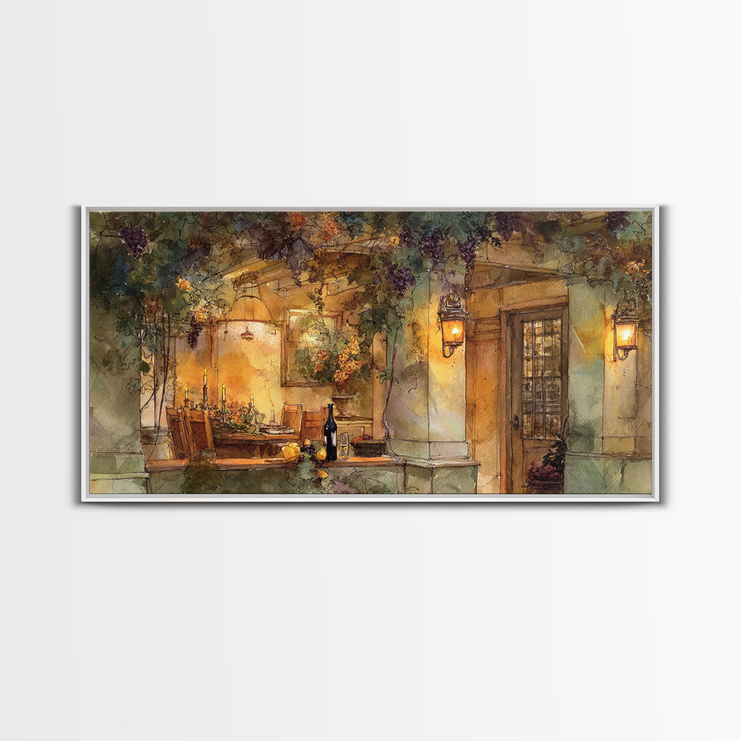 Vineyard Gate with Climbing Roses Framed Canvas Print, Winery Art, Retro Wall Art, Winery Decor, Vineyard, Modern Decor, WIN-2x1-11