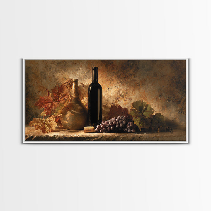 Black and Gold Wine Bottle Silhouette Framed Canvas Print, Winery Art, Room Decor, Winery Decor, Fine Art, Vineyard, WIN-2x1-12