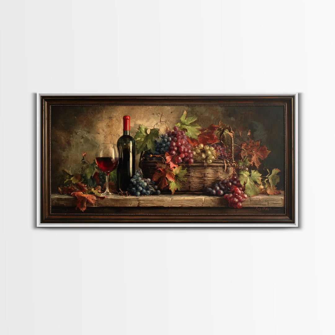 Wine Harvest Basket Framed Canvas Print, Winery Art, Room Decor, Winery Decor, Fine Art, Vineyard, Printable Wall Art, WIN-2x1-18