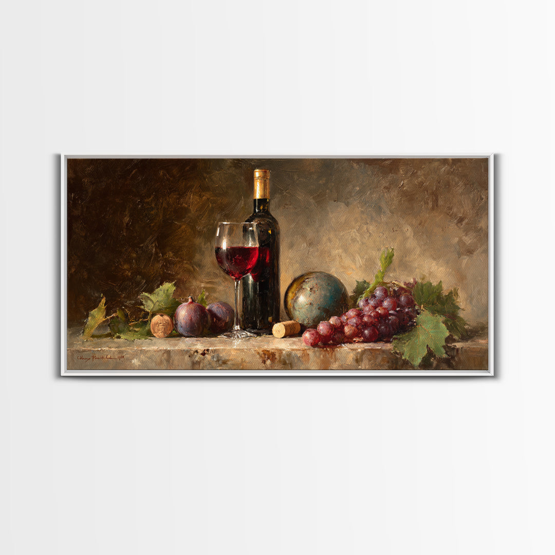 Wine Bottle and Glass Still Life Canvas Print, Winery Art, Textured Painting, Winery Decor, Fine Art, Vineyard, Oil Painting, WIN-2x1-22