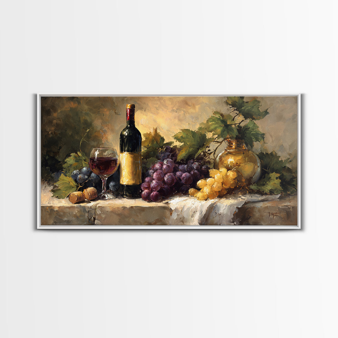 Tuscan Vineyard at Golden Hour Framed Canvas Print, Winery Art, Oil Painting, Winery Decor, Watercolor Art, Vineyard, WIN-2x1-23