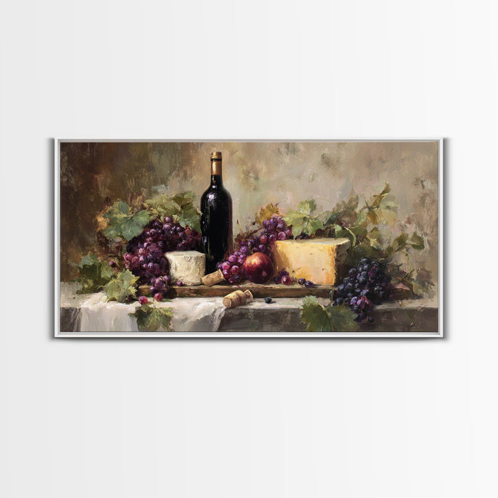 Charcuterie Board with Grapes and Cheese Canvas Print, Winery Art, Wall Hanging, Winery Decor, Vineyard, Preppy Wall Art, WIN-2x1-57