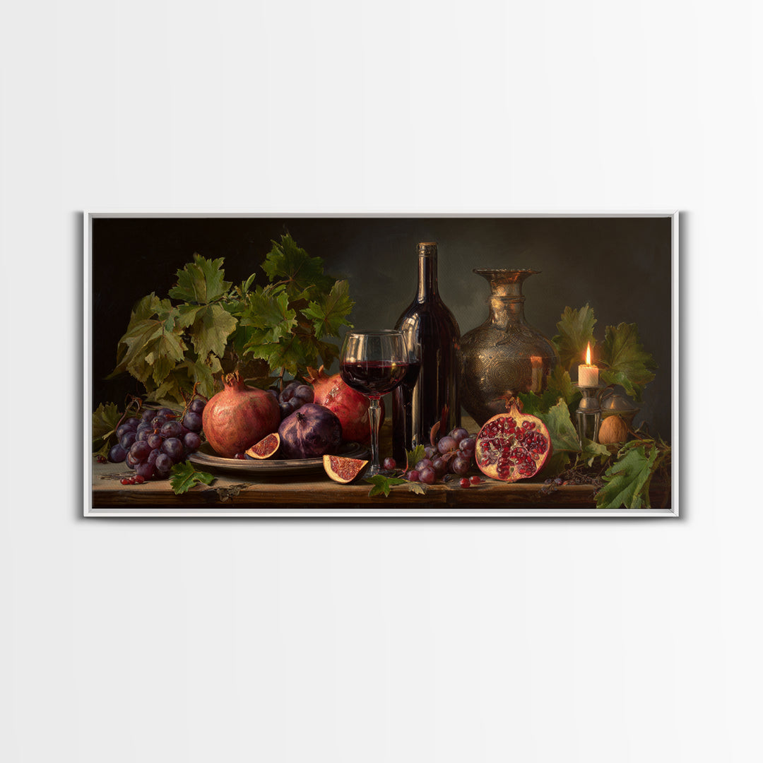 Pomegranate Figs and Red Wine Composition Canvas Print, Winery Art, Artwork, Winery Decor, Fine Art, Vineyard, Bar Decor, WIN-2x1-61