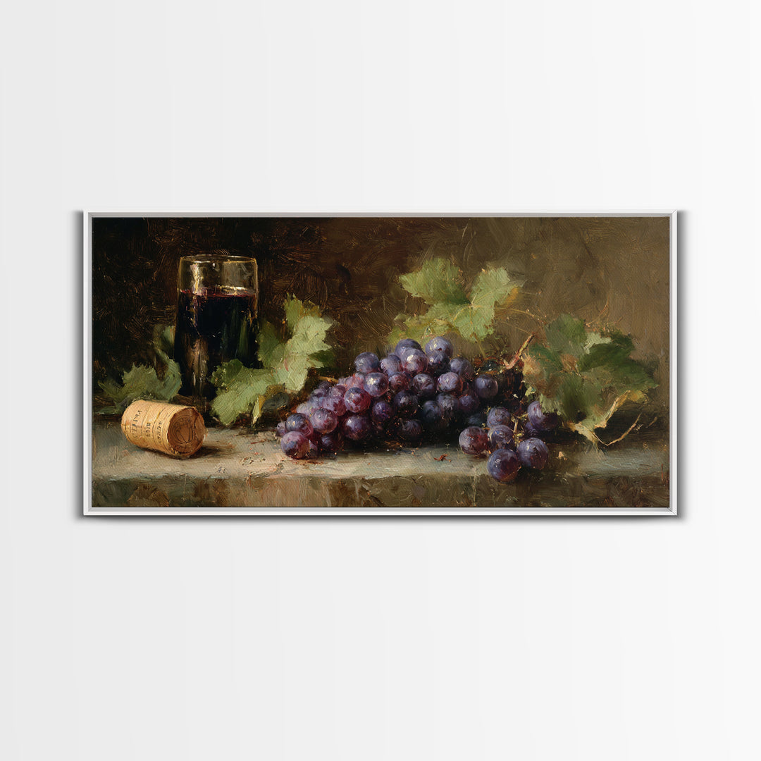 Single Grape Cluster Botanical Study Framed Canvas Print, Winery Art, Kitchen Decor, Winery Decor, Fine Art, Vineyard, WIN-2x1-65