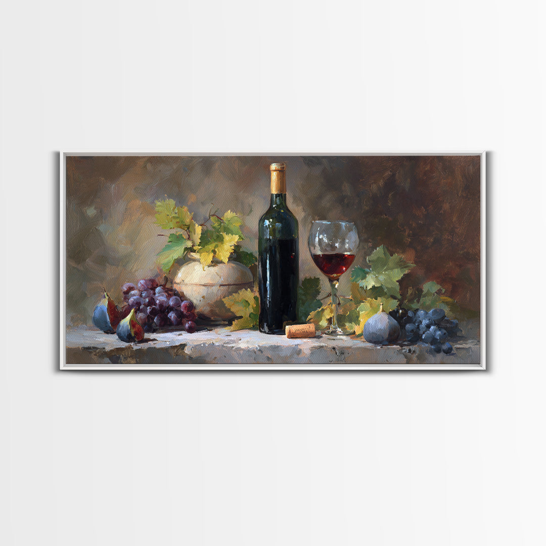 Wine Bottle and Glass Still Life Canvas Print, Winery Art, Printable Wall Art, Winery Decor, Fine Art, Vineyard, Retro Wall Art, WIN-2x1-70