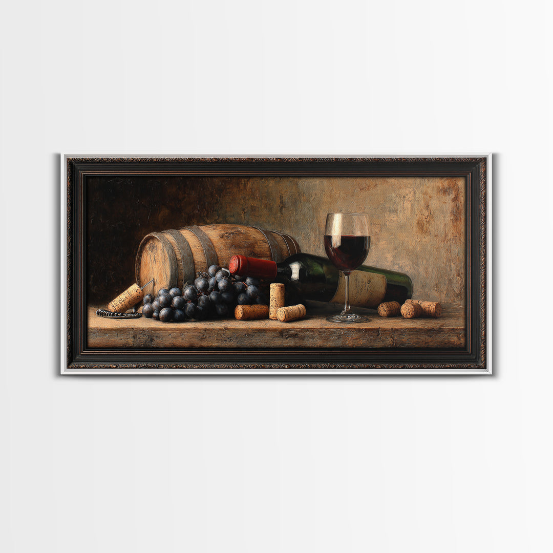Corkscrew and Corks on Rustic Wood Framed Canvas Print, Winery Art, Wall Hanging, Winery Decor, Vineyard, Preppy Wall Art, WIN-2x1-72
