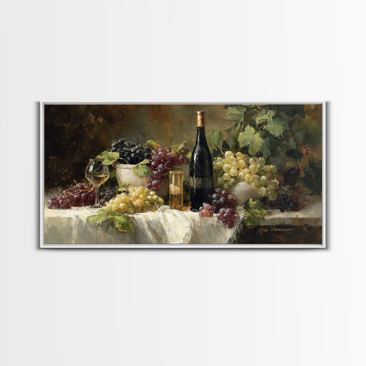 Champagne Grapes and White Linen Still Life Canvas Print, Winery Art, Framed Art, Winery Decor, Abstract Art, Vineyard, WIN-2x1-73