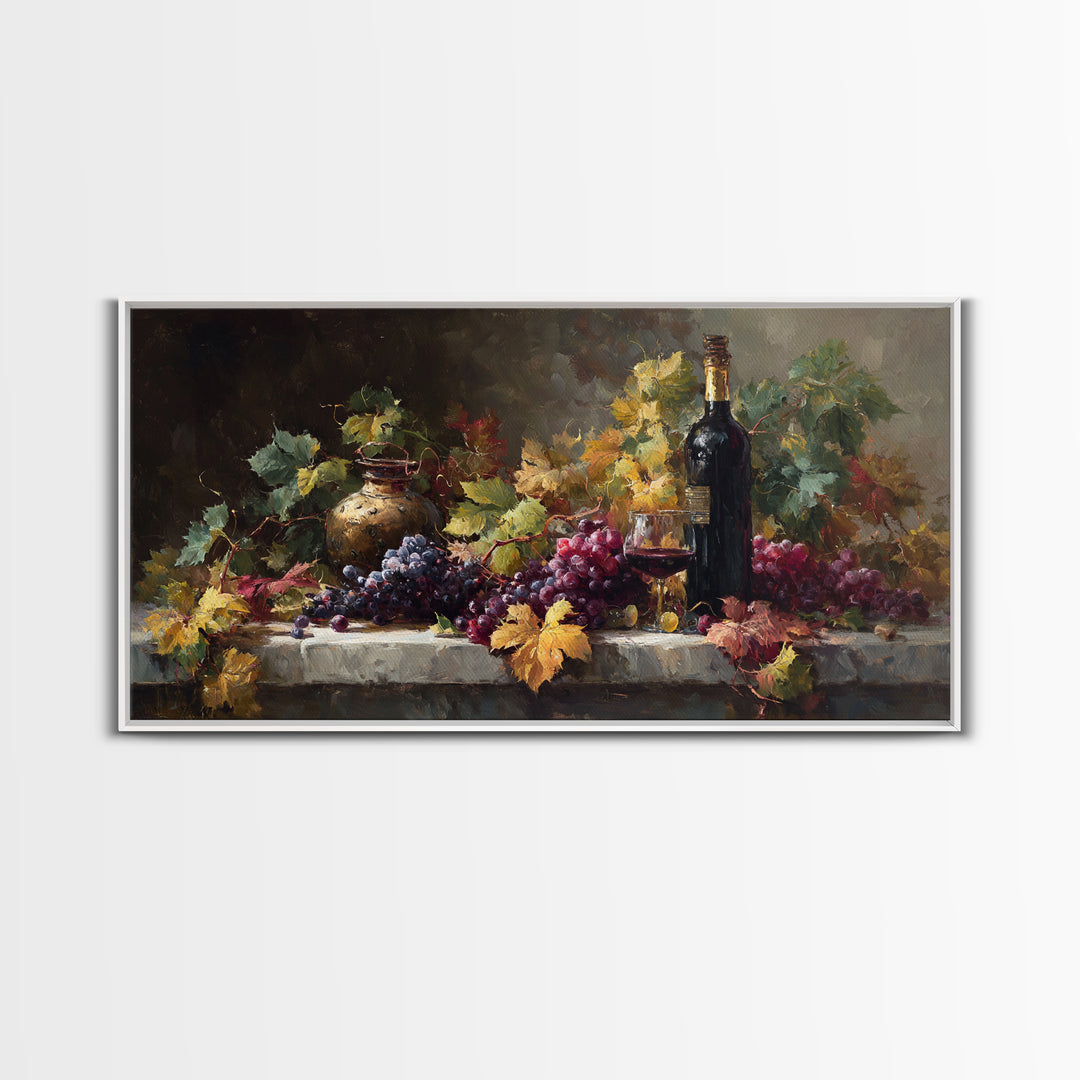 Vine Leaves Turning Autumn Red and Gold Framed Canvas Print, Winery Art, Living Room Art, Winery Decor, Fine Art, Vineyard, WIN-2x1-79
