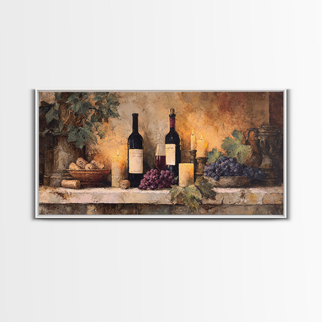 Old Cellar Key and Wine Label Shapes Framed Canvas Print, Winery Art, Luxury Decor, Winery Decor, Abstract Art, Vineyard, WIN-2x1-8