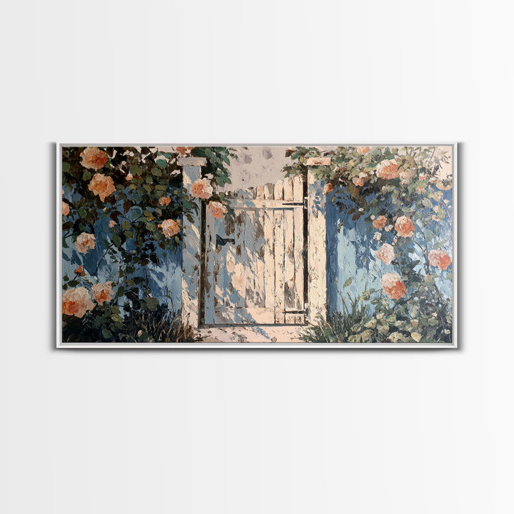Vineyard Gate with Climbing Roses Framed Canvas Print, Winery Art, Wall Decor, Winery Decor, Fine Art, Vineyard, Kitchen Art, WIN-2x1-83