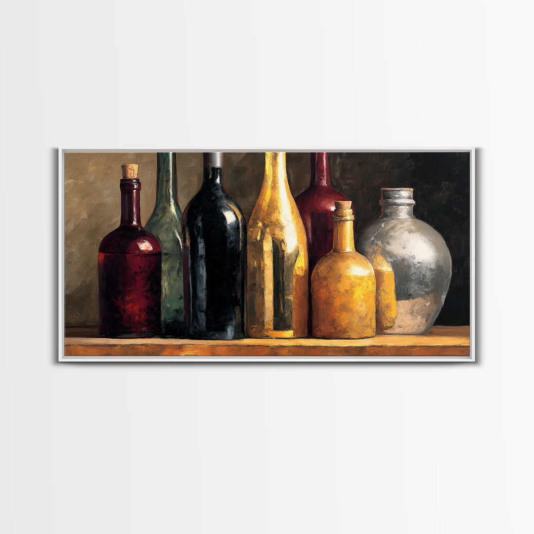 Black and Gold Wine Bottle Silhouette Framed Canvas Print, Winery Art, Wall Art Print, Winery Decor, Fine Art, Vineyard, WIN-2x1-84