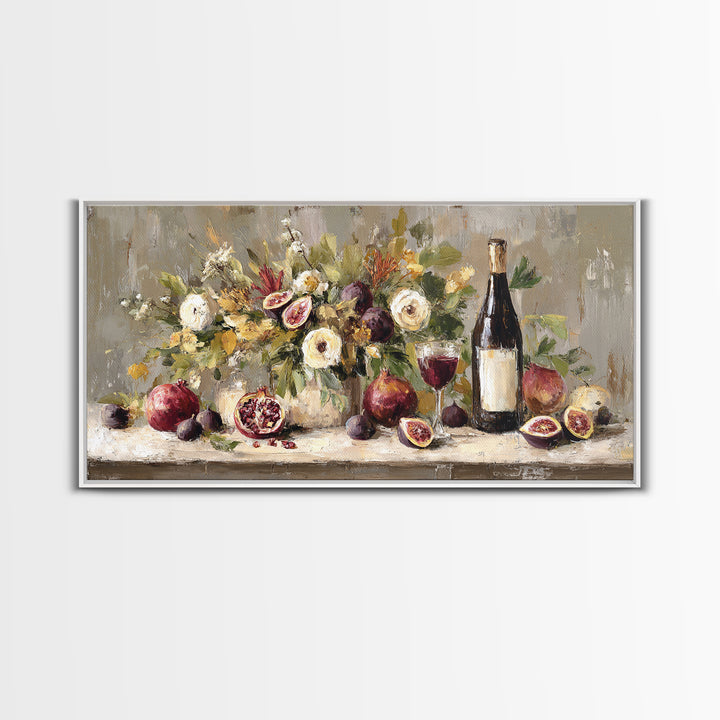 Pomegranate Figs and Red Wine Composition Framed Canvas Print, Winery Art, Living Room Decor, Winery Decor, Fine Art, Vineyard, WIN-2x1-85