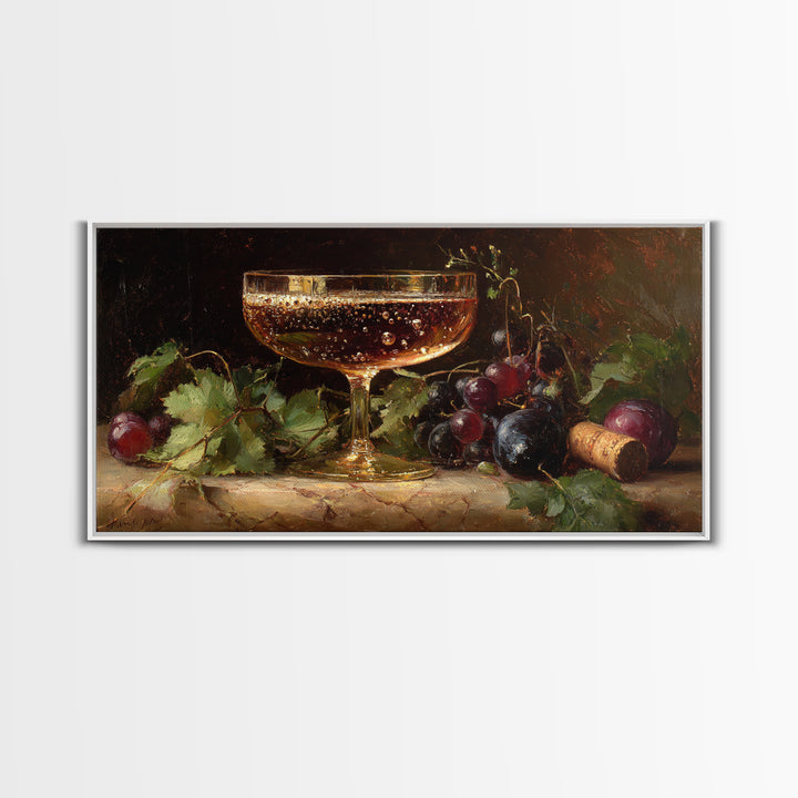 Champagne Coupe with Bubbles and Light Framed Canvas Print, Winery Art, Gallery Wall Art, Winery Decor, Fine Art, Vineyard, WIN-2x1-87
