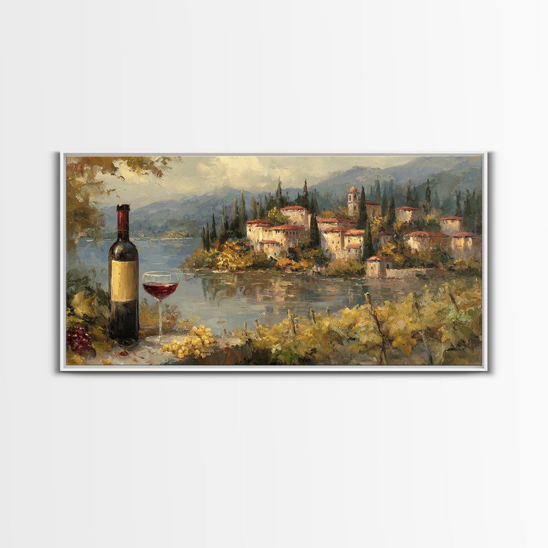 Italian Villa Vineyard Landscape Framed Canvas Print, Winery Art, Framed Art, Winery Decor, Fine Art, Vineyard, Landscape Art, WIN-2x1-88