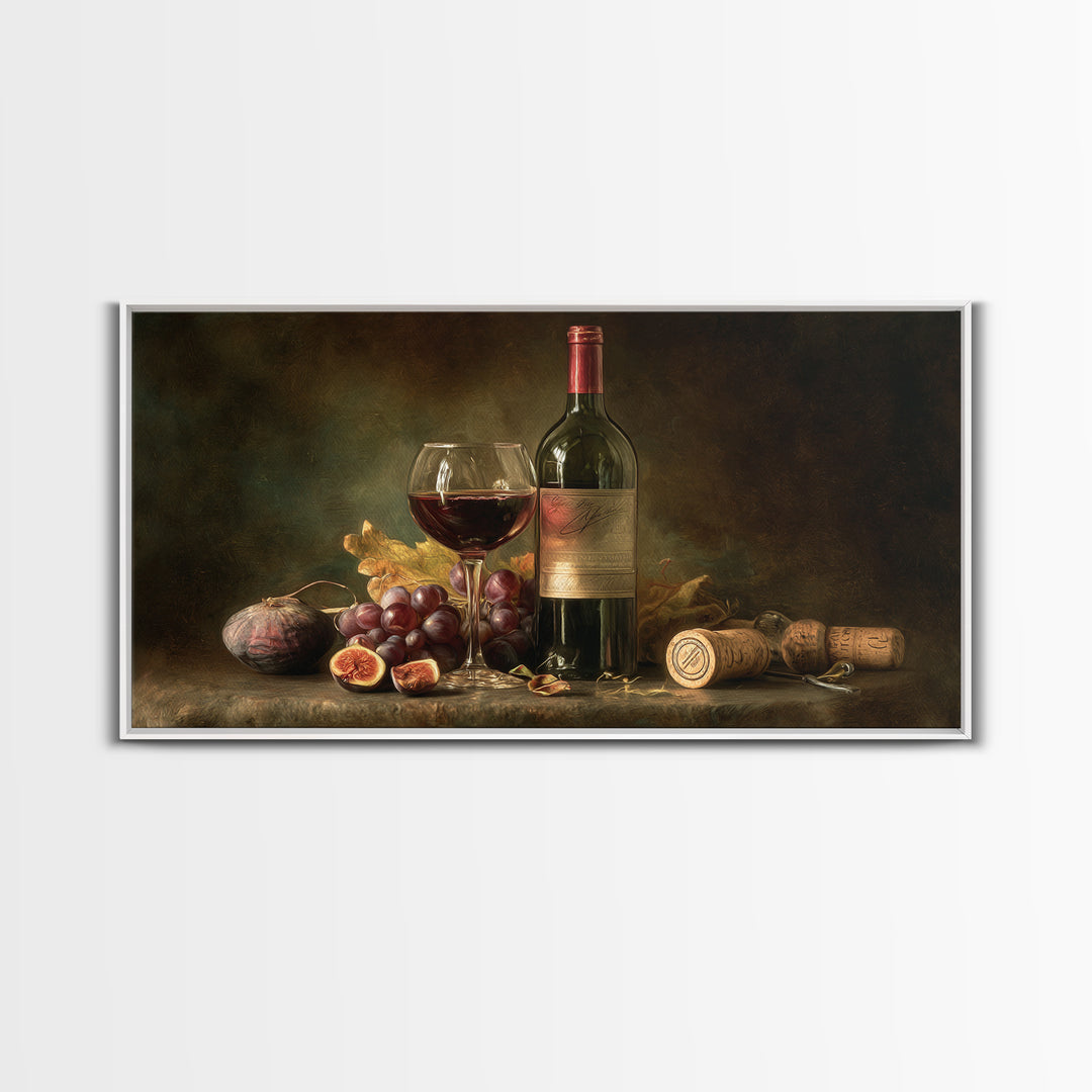 Wine Bottle and Glass Still Life Canvas Print, Winery Art, Printable Wall Art, Winery Decor, Fine Art, Vineyard, Retro Wall Art, WIN-2x1-94