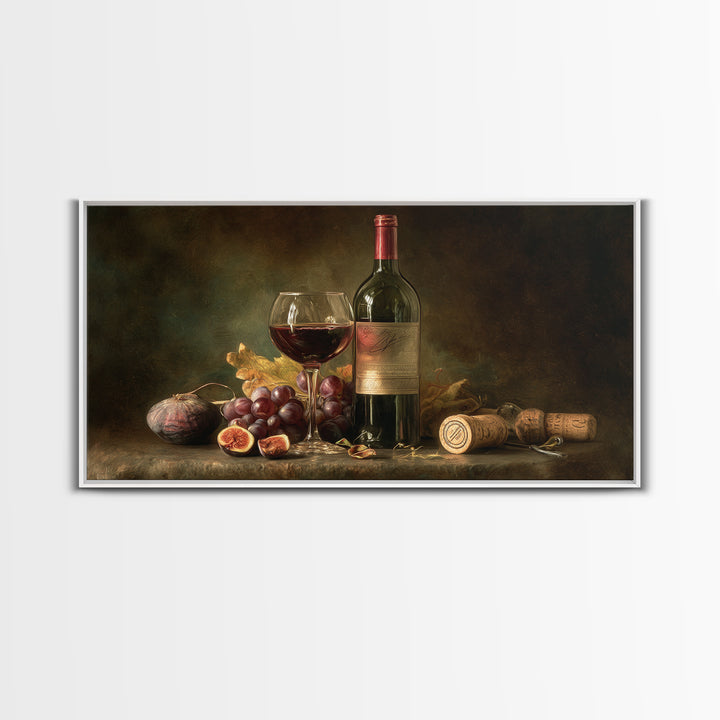 Wine Bottle and Glass Still Life Canvas Print, Winery Art, Printable Wall Art, Winery Decor, Fine Art, Vineyard, Retro Wall Art, WIN-2x1-94