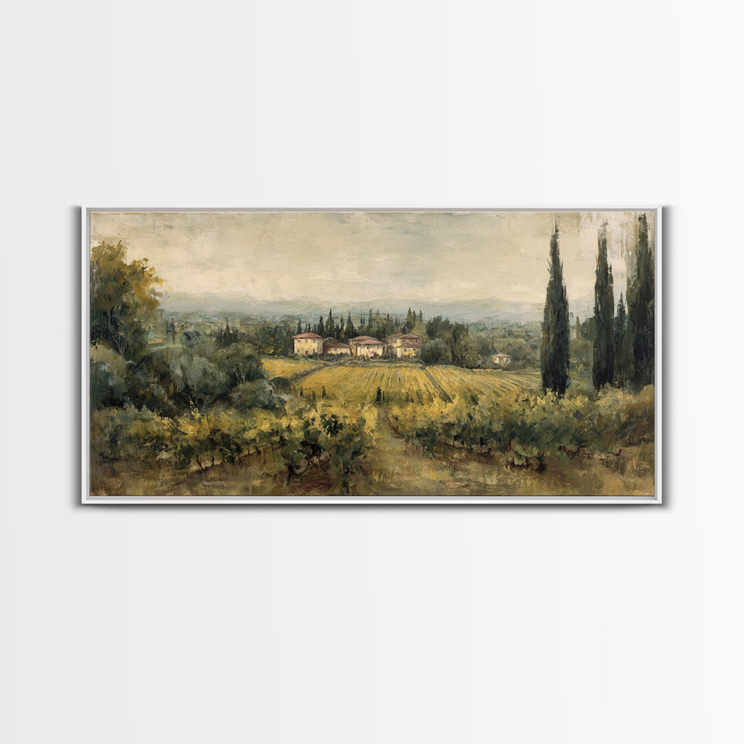 Tuscan Vineyard at Golden Hour Framed Canvas Print, Winery Art, Neutral Decor, Winery Decor, Fine Art, Vineyard, Home Decor, WIN-2x1-95
