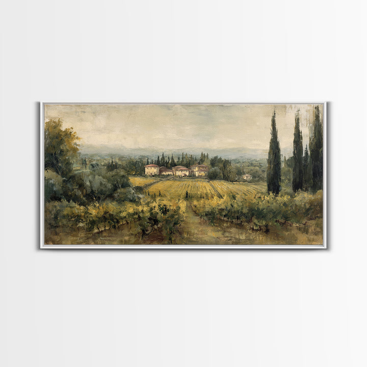 Tuscan Vineyard at Golden Hour Framed Canvas Print, Winery Art, Neutral Decor, Winery Decor, Fine Art, Vineyard, Home Decor, WIN-2x1-95