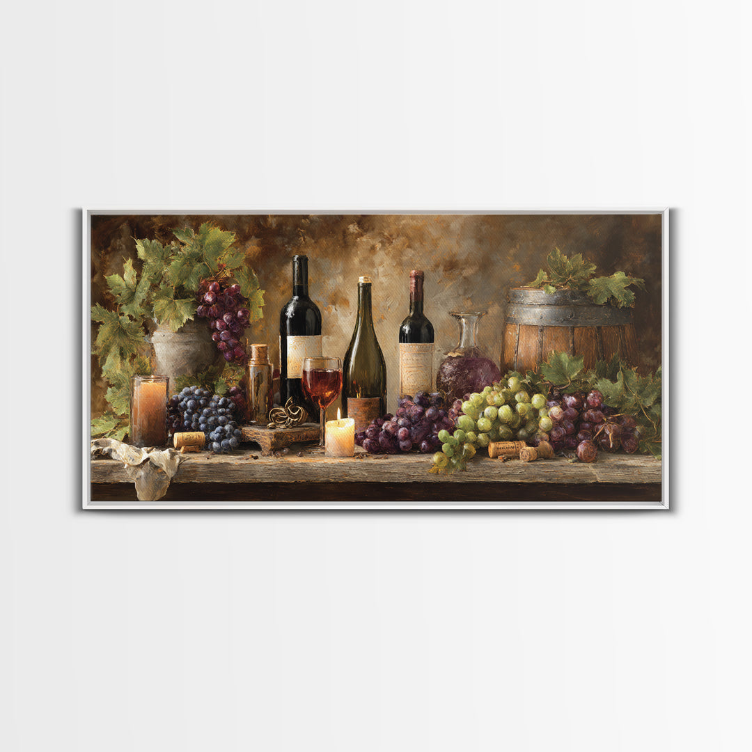 Corkscrew and Corks on Rustic Wood Framed Canvas Print, Winery Art, Kitchen Wall Decor, Winery Decor, Oil Painting, Vineyard, WIN-2x1-96