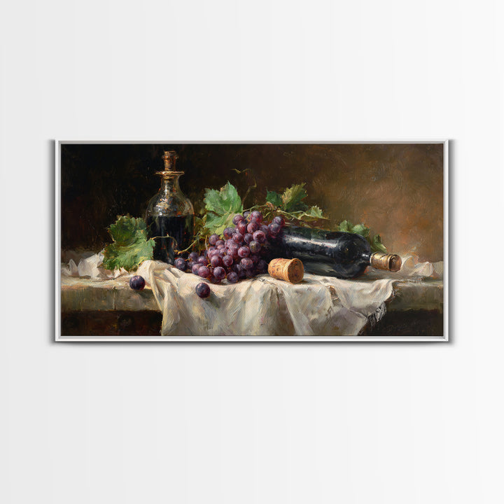Champagne Grapes and White Linen Still Life Framed Canvas Print, Winery Art, Watercolor Painting, Winery Decor, Abstract Art, WIN-2x1-97